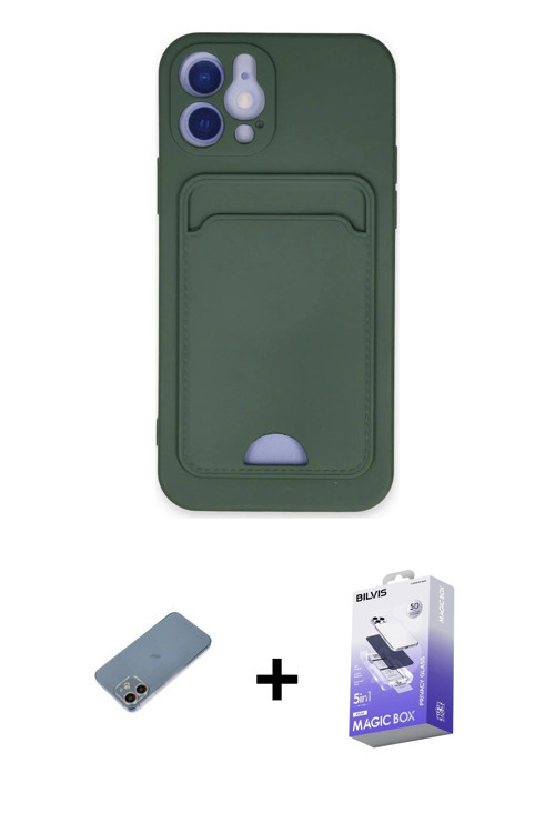 iPhone 12 Kılıf Vadi Çizgi Prime - Siyah Bilvis 5in1 5D Magic Hayalet Cam Ekran Koruyucu + Gökk