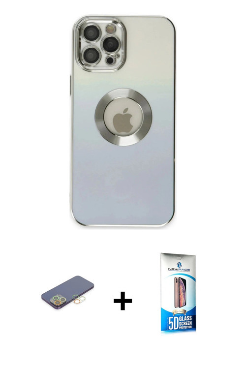 iPhone 12 Pro Max Kılıf Kutup Yansıma Özel Seri - Siyah 5D Eko Cam Ekran Koruyucu + Sarı Renkli