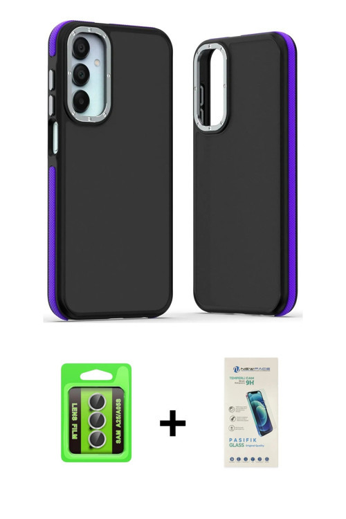 ieg™ Galaxy A25 5G Kılıf Eksen Işık - Şeffaf Pasifik Cam Ekran Koruyucu + Gümüş Raze Metal Kamera Le