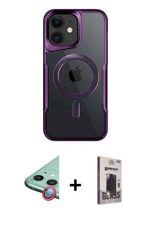 iPhone 11 Kılıf Yadigar Klasik Özel Seri - Siyah Bilvis Hayalet Cam Ekran Koruyucu + Kırmızı Ra