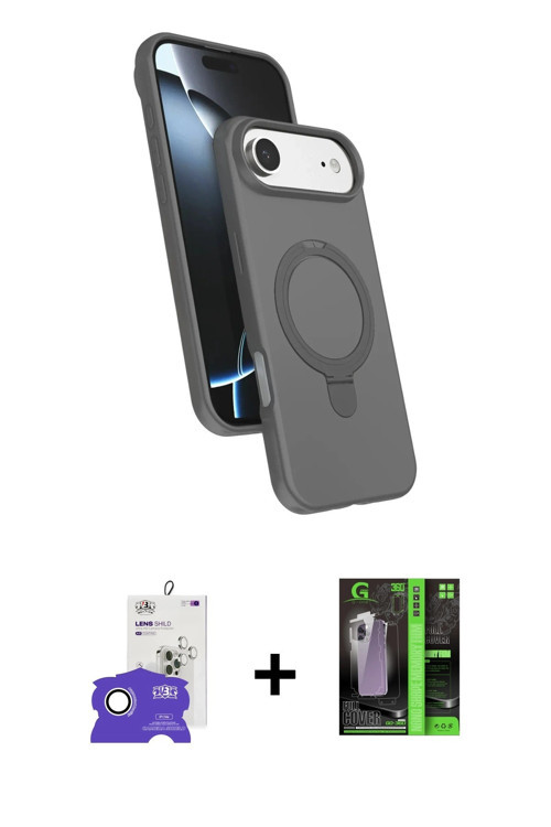 ieg™ iPhone 17 Air Kılıf İz Işık Koleksiyonu - Siyah 360 Mat Full Body Arka Koruyucu + Gümüş Bilvis