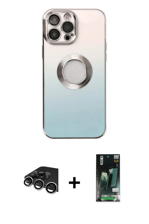 ieg™ iPhone 13 Pro Max Kılıf Kutup Yansıma Özel Seri - Şeffaf 360 Full Body Arka Koruyucu + Gümüş Ra