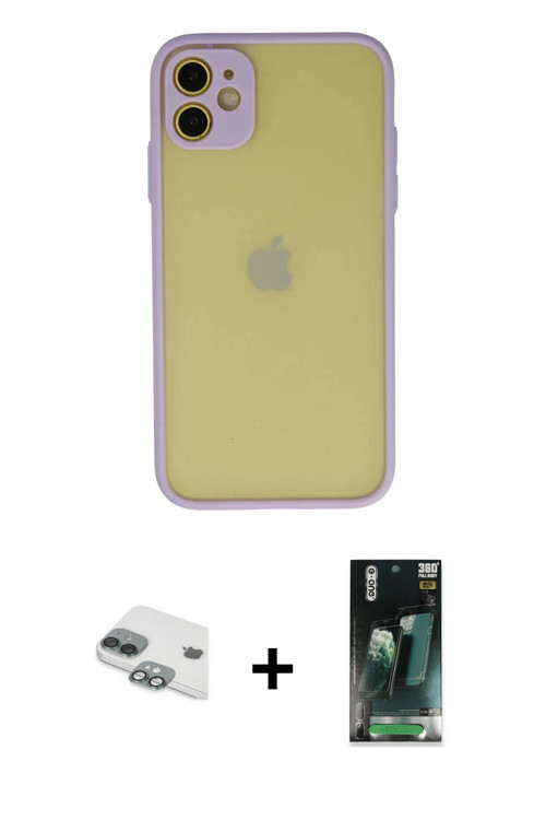 ieg™ iPhone 11 Kılıf Ahenk Çizgi Serisi - Şeffaf 360 Full Body Arka Koruyucu + Yeşil Pers Alüminyum