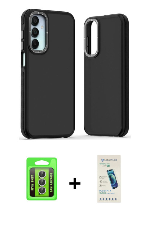 ieg™ Galaxy A25 5G Kılıf Eksen Işık - Şeffaf Pasifik Cam Ekran Koruyucu + Gümüş Raze Metal Kamera Le