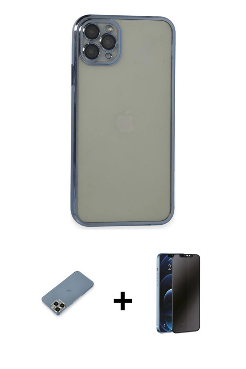 iPhone 11 Pro Max Kılıf Vadi Minimal - Siyah 3D Antistatik Hayalet Cam Ekran Koruyucu + Gold Me