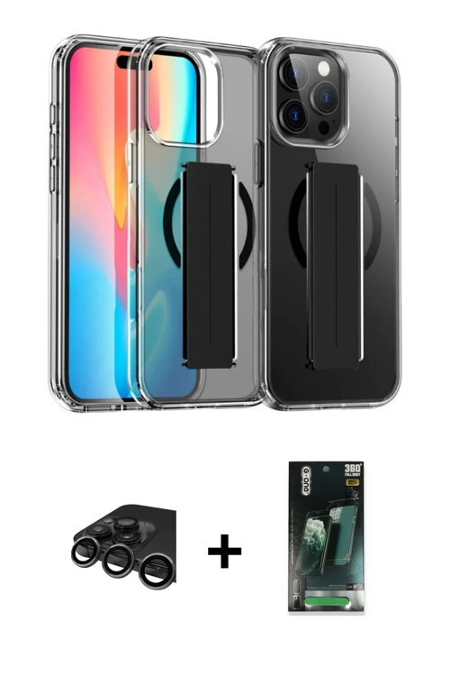 ieg™ iPhone 15 Pro Max Kılıf Nova Işık Koleksiyonu - Siyah 360 Mat Full Body Arka Koruyucu + Titanyu