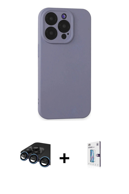 ieg™ iPhone 15 Pro Kılıf Ahenk Serisi - Siyah Bilvis 0.18mm Plus Cam Ekran Koruyucu + Lacivert Raze