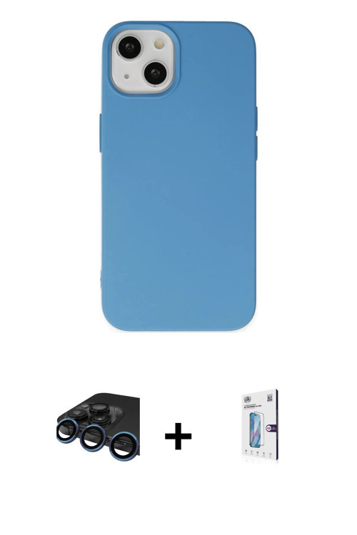 ieg™ iPhone 15 Pro Kılıf Ahenk Serisi - Siyah Bilvis 0.18mm Plus Cam Ekran Koruyucu + Lacivert Raze