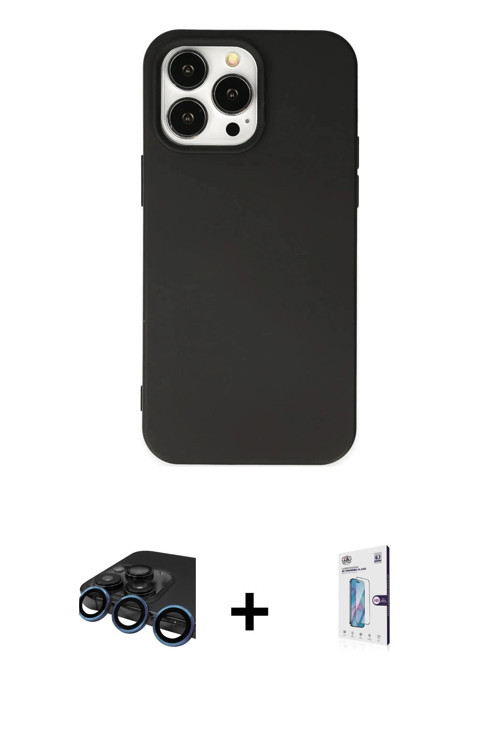 ieg™ iPhone 15 Pro Kılıf Ahenk Serisi - Siyah Bilvis 0.18mm Plus Cam Ekran Koruyucu + Lacivert Raze