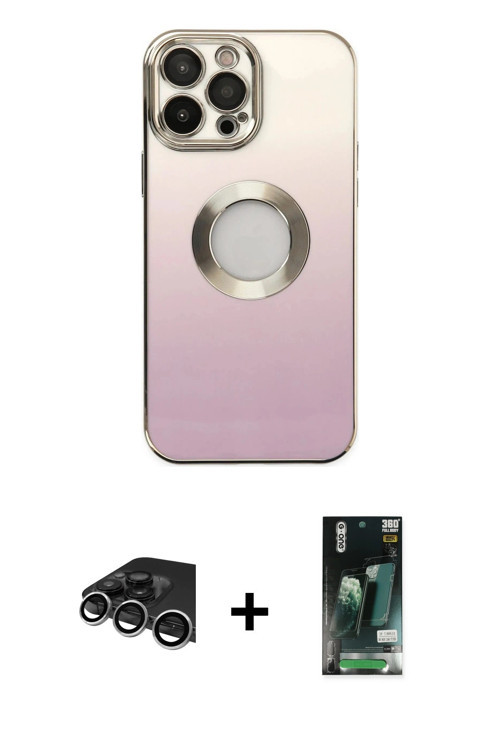 ieg™ iPhone 13 Pro Max Kılıf Kutup Yansıma Özel Seri - Şeffaf 360 Full Body Arka Koruyucu + Gümüş Ra