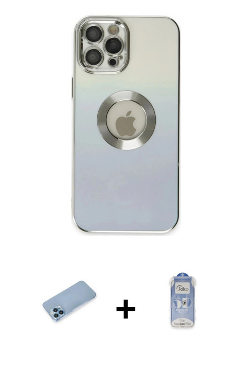 iPhone 12 Pro Max Kılıf Kutup Yansıma Özel Seri - Siyah Joko Magic 5D Cam + Mavi Shine Kamera L