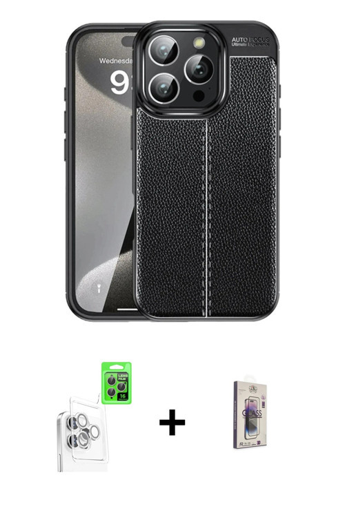 ieg™ iPhone 16 Pro Max Kılıf Doruk Klasik Özel Seri - Siyah Bilvis 3D Cam Ekran Koruyucu + Beyaz Raz