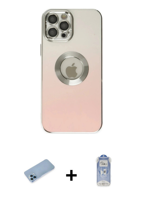 iPhone 12 Pro Max Kılıf Kutup Yansıma Özel Seri - Siyah Joko Magic 5D Cam + Mavi Shine Kamera L