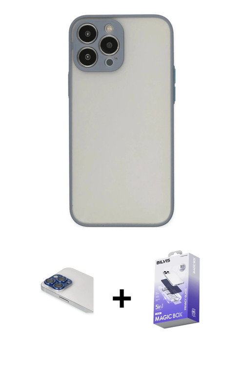 ieg™ iPhone 13 Pro Max Kılıf Ahenk Çizgi Serisi - Siyah Bilvis 5in1 5D Magic Hayalet Cam Ekran Koruy