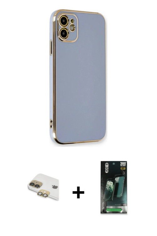 ieg™ iPhone 11 Kılıf Yankı Serisi - Şeffaf 360 Full Body Arka Koruyucu + Gold Pers Alüminyum Kamera