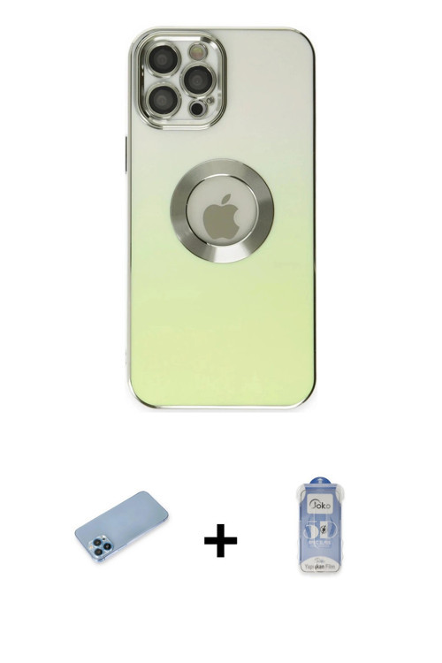 iPhone 12 Pro Max Kılıf Kutup Yansıma Özel Seri - Siyah Joko Magic 5D Cam + Mavi Shine Kamera L