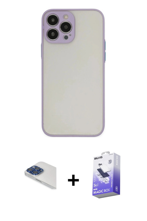 ieg™ iPhone 13 Pro Max Kılıf Ahenk Çizgi Serisi - Siyah Bilvis 5in1 5D Magic Hayalet Cam Ekran Koruy