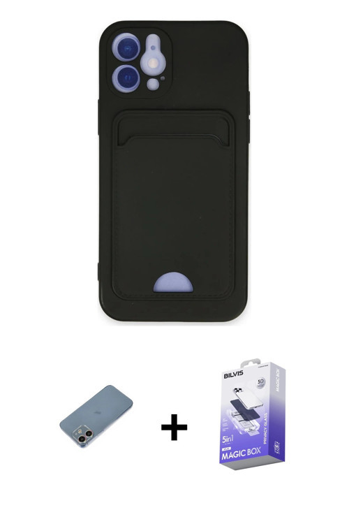 iPhone 12 Kılıf Vadi Çizgi Prime - Siyah Bilvis 5in1 5D Magic Hayalet Cam Ekran Koruyucu + Gökk