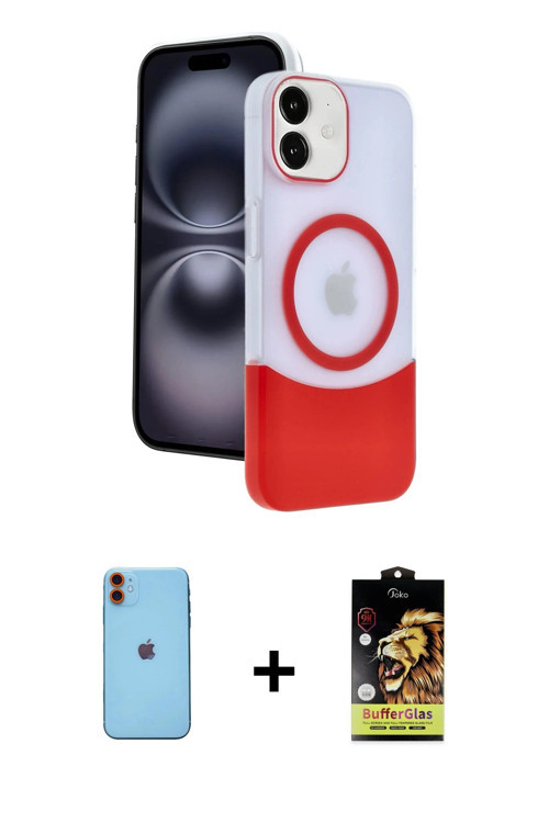 ieg™ iPhone 11 Kılıf Kozmos Form Özel Seri - Siyah Buffer Cam Ekran Koruyucu + Turuncu Neon Fosforlu