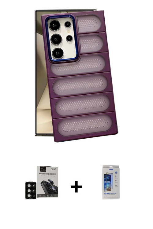 ieg™ Galaxy S24 Ultra Kılıf Yadigar Doku Özel Seri - Siyah Durable Full Glue Curved Cam + Siyah PVD