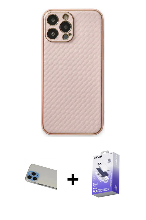 ieg™ iPhone 13 Pro Max Kılıf Ahenk Işık - Siyah Bilvis 5in1 5D Magic Hayalet Cam Ekran Koruyucu + Ma