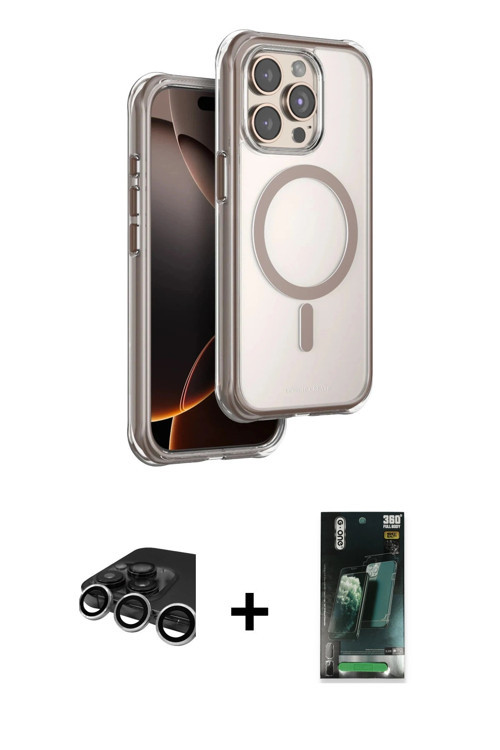 ieg™ iPhone 15 Pro Max Kılıf Zirve Klasik Prime - Siyah 360 Mat Full Body Arka Koruyucu + Gümüş Raze