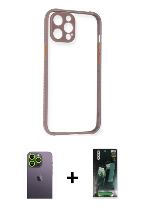 ieg™ iPhone 12 Pro Max Kılıf Nova Asil Özel Seri - Şeffaf 360 Full Body Arka Koruyucu + Yeşil Neon F