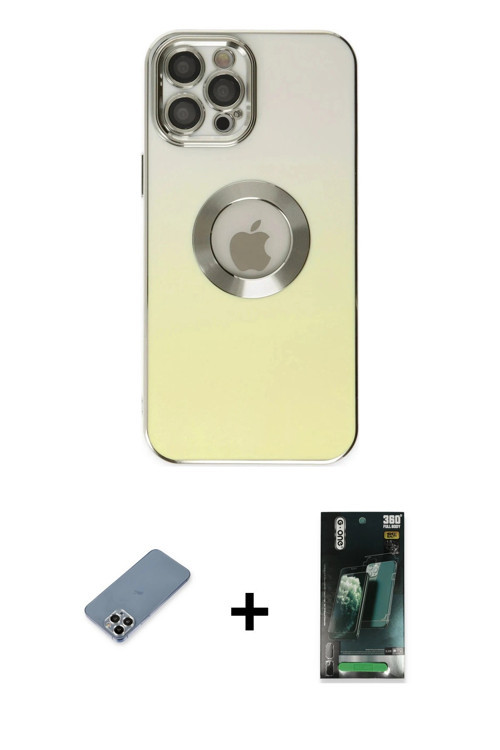 iPhone 12 Pro Max Kılıf Kutup Yansıma Özel Seri - Şeffaf 360 Full Body Arka Koruyucu + Gümüş Me