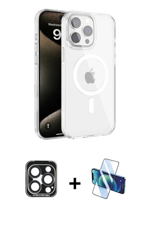 ieg™ iPhone 15 Pro Max Kılıf Doruk Doku Özel Seri - Siyah 3D Antistatik Cam Ekran Koruyucu + Laciver