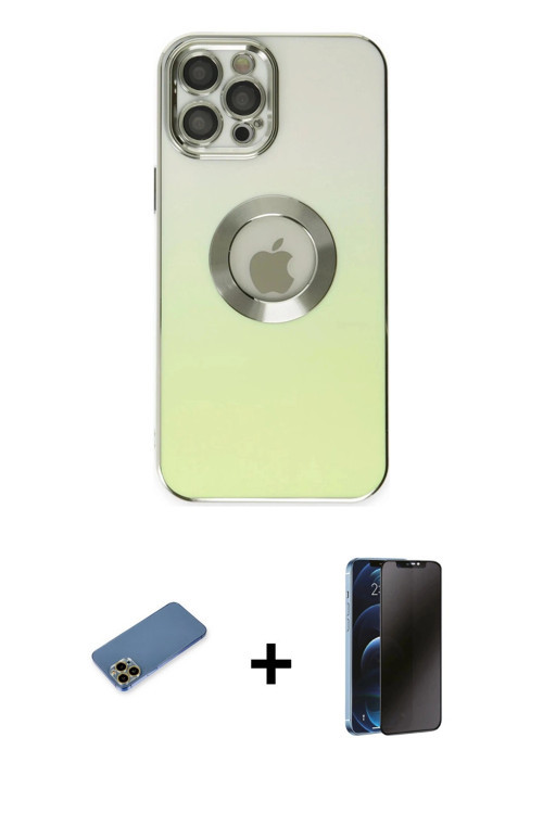 iPhone 12 Pro Max Kılıf Kutup Yansıma Özel Seri - Siyah 3D Antistatik Hayalet Cam Ekran Koruyuc