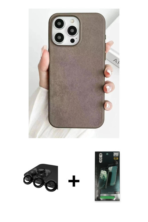 ieg™ iPhone 15 Pro Max Kılıf Pusula Modern - Siyah 360 Mat Full Body Arka Koruyucu + Siyah Raze Meta