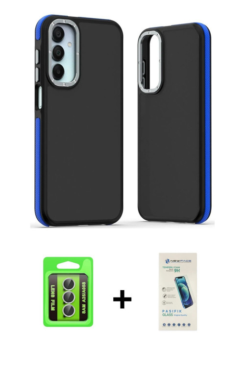 ieg™ Galaxy A25 5G Kılıf Eksen Işık - Şeffaf Pasifik Cam Ekran Koruyucu + Gümüş Raze Metal Kamera Le