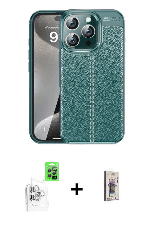 ieg™ iPhone 16 Pro Max Kılıf Doruk Klasik Özel Seri - Siyah Bilvis 3D Cam Ekran Koruyucu + Beyaz Raz