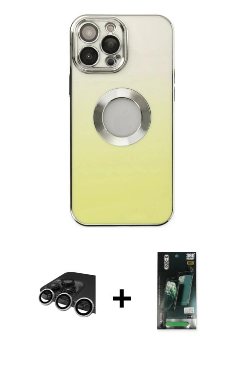ieg™ iPhone 13 Pro Max Kılıf Kutup Yansıma Özel Seri - Şeffaf 360 Full Body Arka Koruyucu + Gümüş Ra