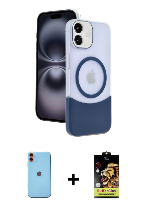 ieg™ iPhone 11 Kılıf Kozmos Form Özel Seri - Siyah Buffer Cam Ekran Koruyucu + Turuncu Neon Fosforlu