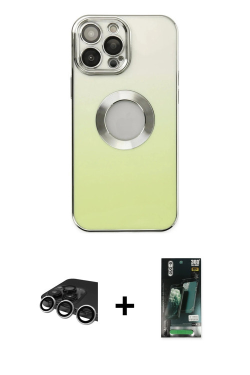 ieg™ iPhone 13 Pro Max Kılıf Kutup Yansıma Özel Seri - Şeffaf 360 Full Body Arka Koruyucu + Gümüş Ra