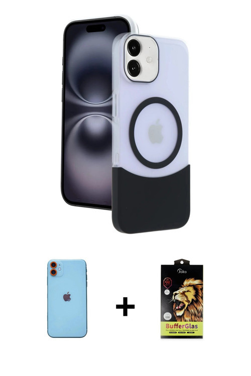 ieg™ iPhone 11 Kılıf Kozmos Form Özel Seri - Siyah Buffer Cam Ekran Koruyucu + Turuncu Neon Fosforlu