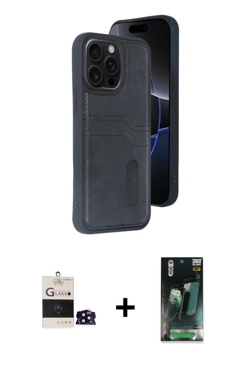 ieg™ iPhone 14 Pro Max Kılıf Yörünge Işık Serisi - Şeffaf 360 Full Body Arka Koruyucu + Siyah Bilvis