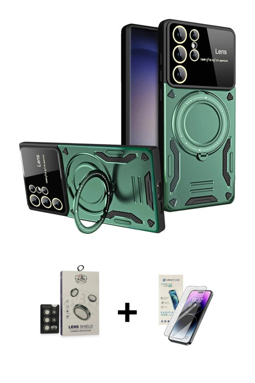 Galaxy S25 Ultra Kılıf Kıvılcım Modern Serisi - Şeffaf Pasifik Cam Ekran Koruyucu + Titan Gri B