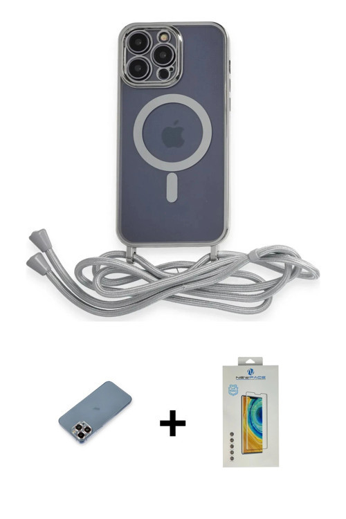 iPhone 12 Pro Kılıf Eksen Özel Seri - Siyah Polymer Nano Ekran Koruyucu + Mor Metal Kamera Lens