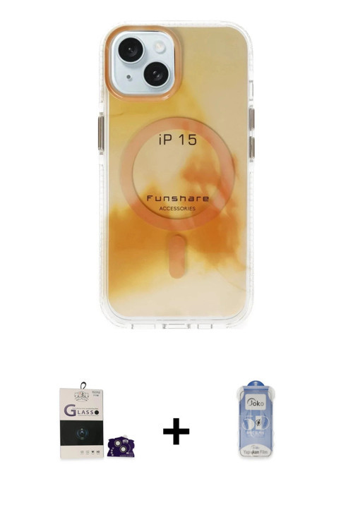 ieg™ iPhone 15 Kılıf Ufuk Doku Prime - Siyah Joko Magic 5D Cam + Pembe Bilvis Titan Kamera Lens