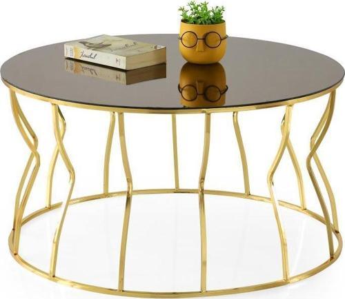 Lale Ayna Camlı Metal Orta Sehpa 80x42 cm