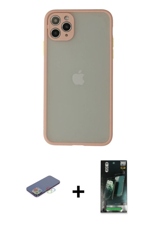 ieg™ iPhone 12 Pro Max Kılıf Ahenk Çizgi Serisi - Şeffaf 360 Full Body Arka Koruyucu + Mavi Renkli K