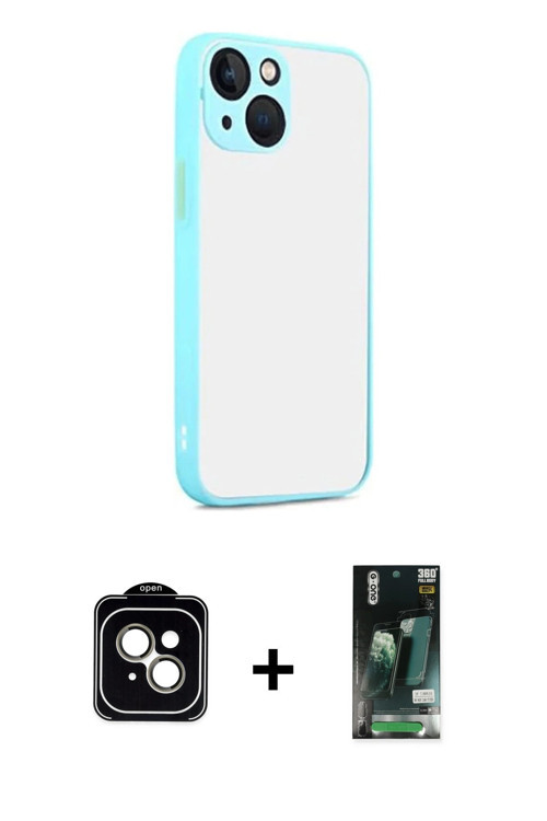 ieg™ iPhone 13 Kılıf Ahenk Çizgi Serisi - Şeffaf 360 Full Body Arka Koruyucu + Natural Grey PVD Meta