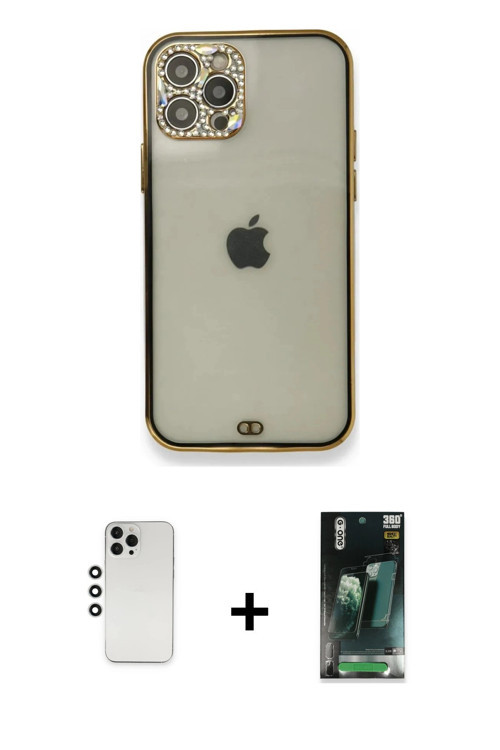 ieg™ iPhone 12 Pro Kılıf Eksen Minimal Koleksiyonu - Şeffaf 360 Full Body Arka Koruyucu + Gümüş Shin