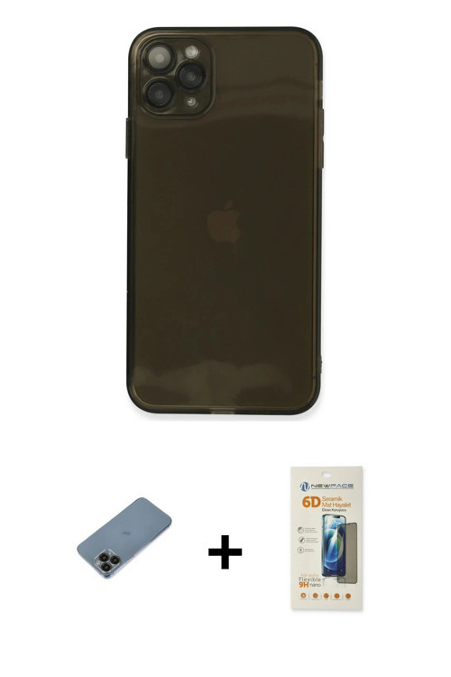 ieg™ iPhone 11 Pro Max Kılıf Ahenk Doku - Siyah 6D Mat Seramik Hayalet Nano Ekran Koruyucu + Siyah S