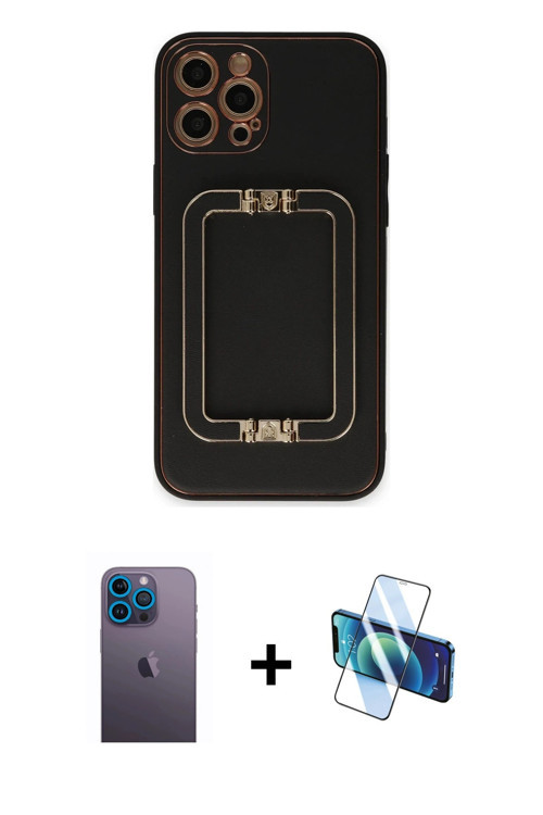 ieg™ iPhone 12 Pro Max Kılıf Kozmos Minimal Prime - Siyah 3D Antistatik Cam Ekran Koruyucu + Mavi Ne