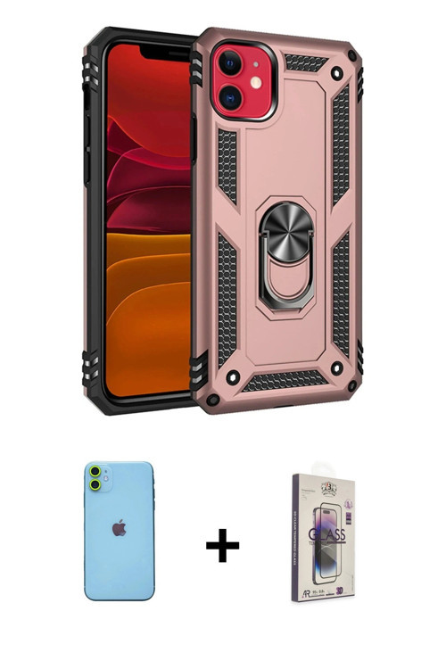 iPhone 11 Kılıf Ahenk Klasik Koleksiyonu - Siyah Bilvis 3D Cam Ekran Koruyucu + Yeşil Neon Fosf