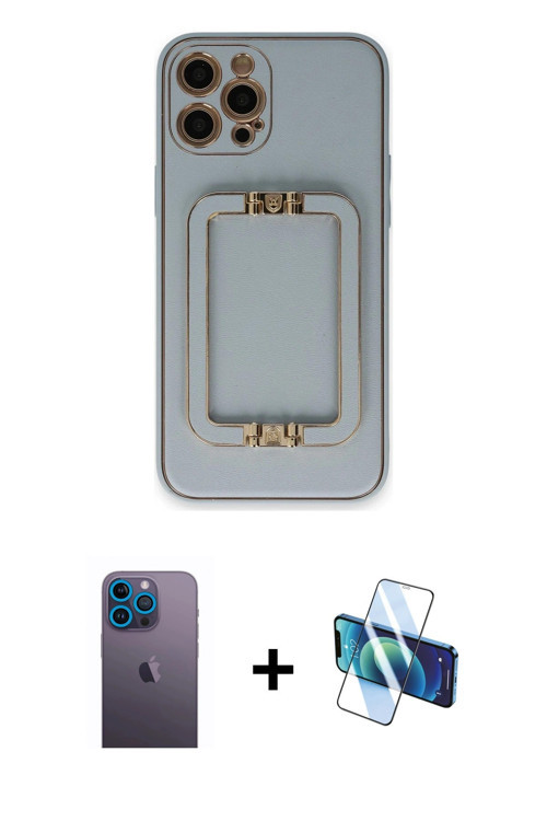 ieg™ iPhone 12 Pro Max Kılıf Kozmos Minimal Prime - Siyah 3D Antistatik Cam Ekran Koruyucu + Mavi Ne