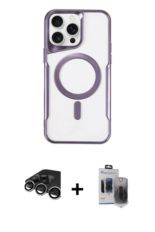 ieg™ iPhone 15 Pro Max Kılıf Yadigar Klasik Özel Seri - Siyah Vanessa Magic Hayalet Cam + Gümüş Raze